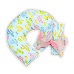 Kit 2 Peças Almofada Pescoço e Protetor de Cinto Bebê e Infantil Elefante Cactos Azul e Rosa - 1