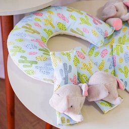 Kit 2 Peças Almofada Pescoço e Protetor de Cinto Bebê e Infantil Elefante Cactos Azul e Rosa - 4