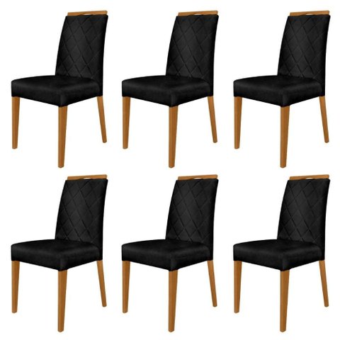 Kit 6 Cadeiras de Jantar Estofadas Madeira Maciça Multimóveis Cr15022 Madeirado/preto