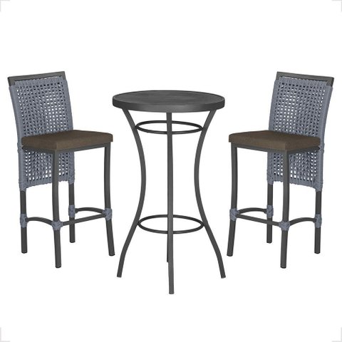 Mesa Bistrô e 2 Banquetas Roma Preta Corda Náutica Estofado 9 Trama Original