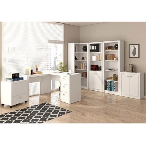 Conjunto Completo para Escritório 06 Peças Branco - Tecno Mobili