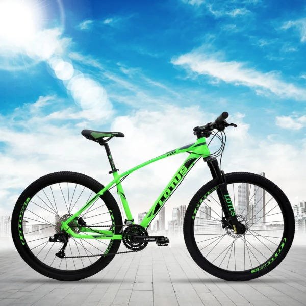 Bicicleta Aro 29 Freio Hidráulico Fox MTB Quadro 21 24v Verde Preto - Lotus  | MadeiraMadeira