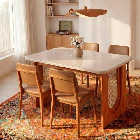 Conjunto Sala de Jantar 1 Mesa Retangular Tali 130cm 4 Cadeiras Miriti CabeCasa MadeiraOriginals
