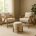 Ver imagem 3 de Kit 2 Poltrona Decorativa Puff Sala Moderno Escritório Rafa Bouclé Bege