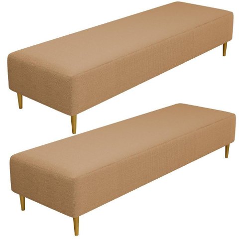Kit 02 Puffs Decorativo Bali W01 Pés Palito 170x60cm Bouclê Mostarda - Lyam Decor