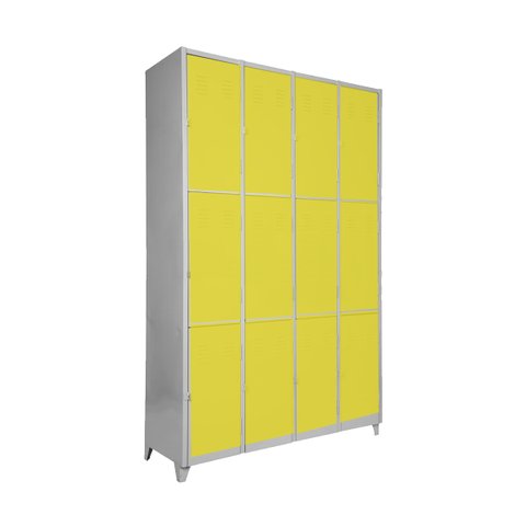 Armário Roupeiro Locker de Aço 12 Portas Vestiário Amarelo com Chave