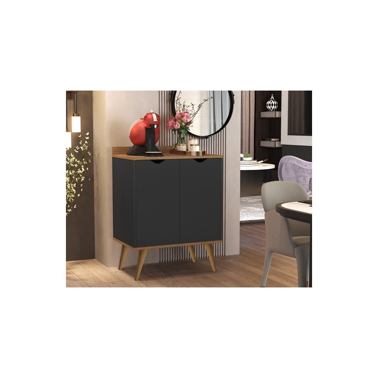 Aparador 2 Portas Buffet Acalanto Cantinho Cafe Pés Palito Preto / Caramelo - Comprar Moveis em Casa