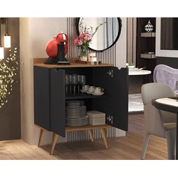 Aparador 2 Portas Buffet Acalanto Cantinho Cafe Pés Palito Preto / Caramelo - Comprar Moveis em Casa - 2