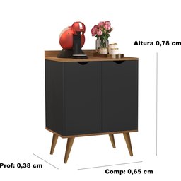 Aparador 2 Portas Buffet Acalanto Cantinho Cafe Pés Palito Preto / Caramelo - Comprar Moveis em Casa - 3