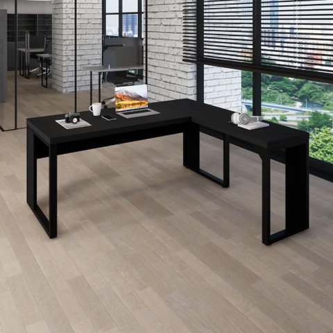 Mesa L Escritório Industrial 1,70m X 0,70m Pés Metal F5 Cor:preto