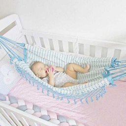 Rede Baby Bebê para Berço 100% Algodão Puro Azul - 3