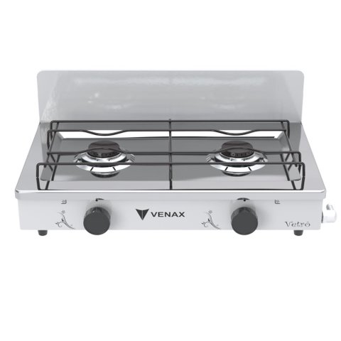 FOGAO DE MESA 2 BOCAS VENAX FLAMALAR VETRO BRANCO GAS GLP