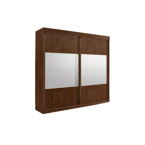 Guarda Roupa Casal com Espelho 2 Portas de Correr 6 Gavetas 240cm Trancoso Castanho - Valverde