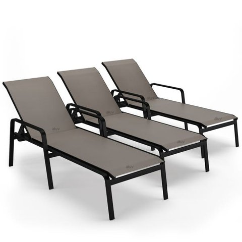 Kit 3 Espreguiçadeira Piscina Alumínio Preto Tela Fendi