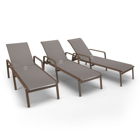 Kit 3 Espreguiçadeira Piscina Alumínio Marrom Tela Fendi