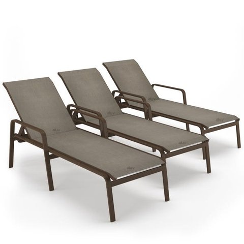 Kit 3 Espreguiçadeira Piscina Alumínio Marrom Tela Mocca
