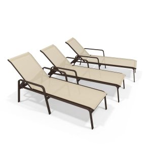 Kit 3 Espreguiçadeira Piscina Alumínio Marrom Tela Bege