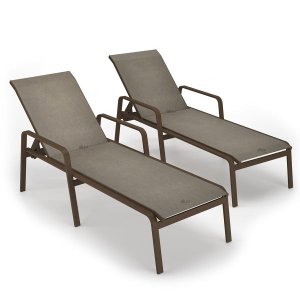 Kit 2 Espreguiçadeira Piscina Alumínio Marrom Tela Mocca