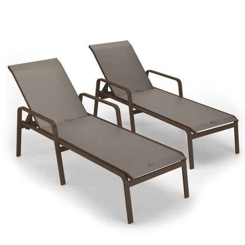 Kit 2 Espreguiçadeira Piscina Alumínio Marrom Tela Fendi