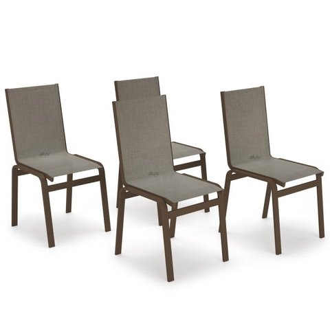 Kit 4 Cadeira Jantar Gourmet Alumínio Marrom Tela Mocca