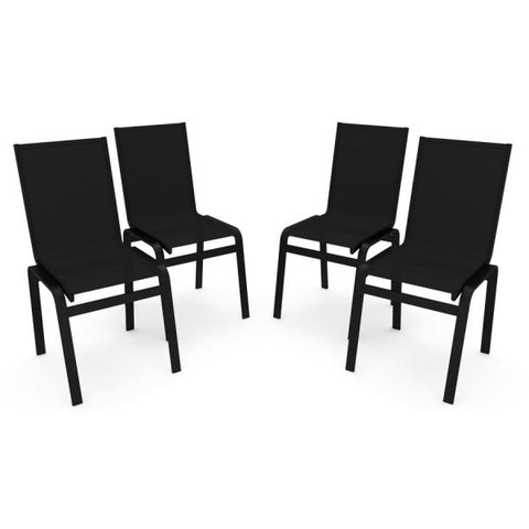 Kit 4 Cadeira Jantar Gourmet Alumínio Preto Tela Preto