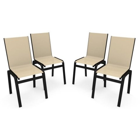 Kit 4 Cadeira Jantar Gourmet Alumínio Preto Tela Bege