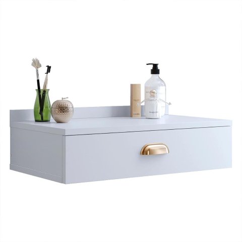 Penteadeira Suspensa Pequena Gloss 1 Gaveta Puxador Concha Para Quarto e Camarim - Branco - Lojas