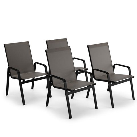 Kit 4 Cadeira Riviera Piscina Alumínio Preto Tela Fendi