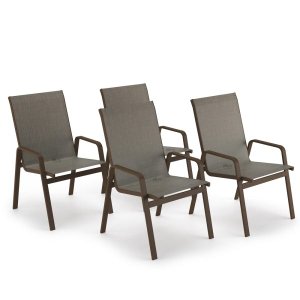 Kit 4 Cadeira Riviera Piscina Alumínio Marrom Tela Mocca