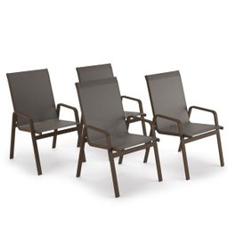 Kit 4 Cadeira Riviera Piscina Alumínio Marrom Tela Fendi - 1