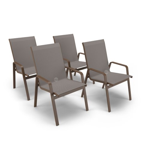 Kit 4 Cadeira Riviera Piscina Alumínio Marrom Tela Fendi
