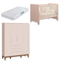 Ver imagem 1 de Quarto de Bebê Berço Evolution + Guarda Roupa Infantil 4P e 3g Rosa Classic com Colchão