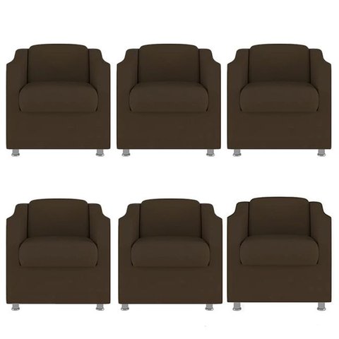 Kit 6 Poltronas Bia Decorativa Reforçada Recepção Clinica Salão Sala de Estar Suede:marrom