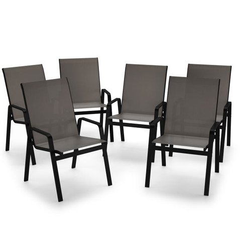 Kit 6 Cadeira Riviera Piscina Alumínio Preto Tela Fendi