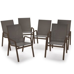 Kit 6 Cadeira Riviera Piscina Alumínio Marrom Tela Fendi