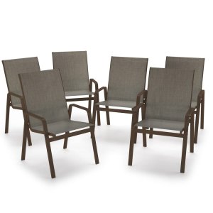 Kit 6 Cadeira Riviera Piscina Alumínio Marrom Tela Mocca