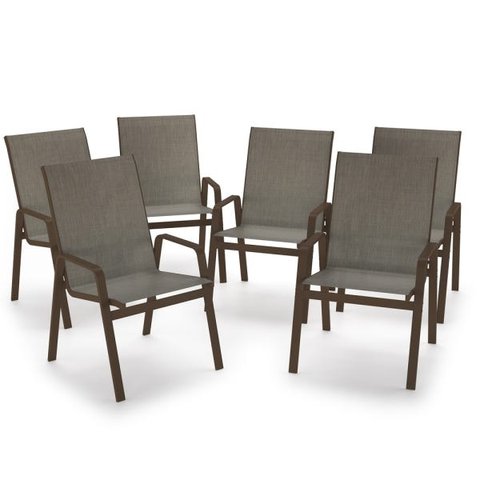 Kit 6 Cadeira Riviera Piscina Alumínio Marrom Tela Mocca