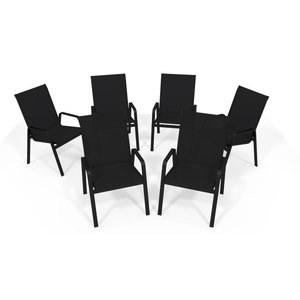 Kit 6 Cadeira Riviera Piscina Alumínio Preto Tela Preto