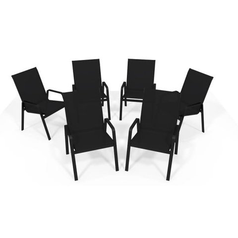 Kit 6 Cadeira Riviera Piscina Alumínio Preto Tela Preto