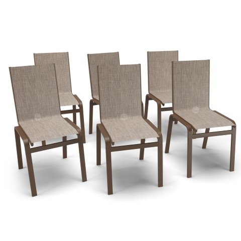 Kit 6 Cadeira Jantar Gourmet Alumínio Preto Tela Mocca