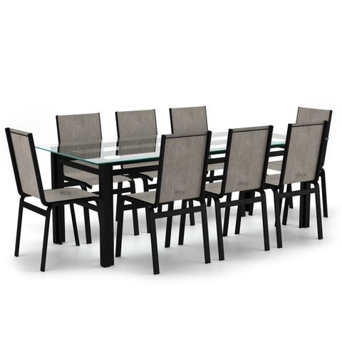 Sala de Jantar Retangu 8 Lugares Alumínio Preto Tela Mocca