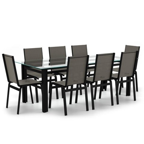 Sala de Jantar Retangu 8 Lugares Alumínio Preto Tela Fendi