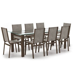 Sala de Jantar Retangu 8 Lugares Alumínio Marrom Tela Mocca