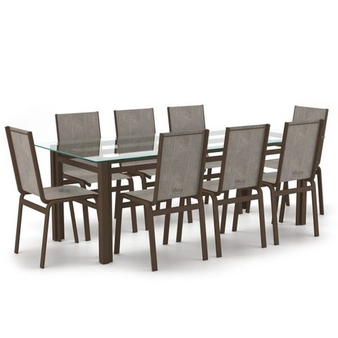 Sala de Jantar Retangu 8 Lugares Alumínio Marrom Tela Mocca