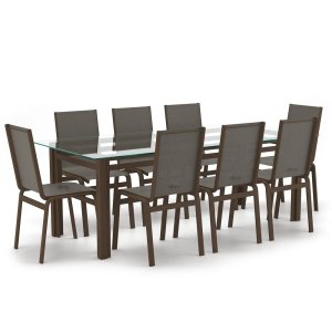 Sala de Jantar Retangu 8 Lugares Alumínio Marrom Tela Fendi