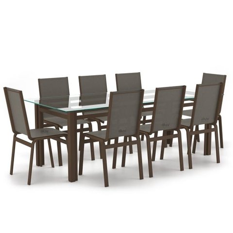 Sala de Jantar Retangu 8 Lugares Alumínio Marrom Tela Fendi