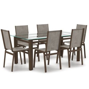 Sala de Jantar Retangu 6 Lugares Alumínio Marrom Tela Mocca