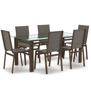 Sala de Jantar Retangu 6 Lugares Alumínio Marrom Tela Fendi