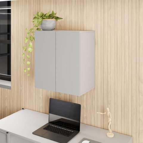 Armário Aéreo Escritório 60cm X 36cm 2 Portas F5 Office Cor:cinza