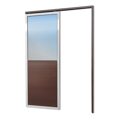 Porta Correr Suspensa Meia Lambril Meia Vidro Dir L.25 Mix Corten 210x100 Brimak